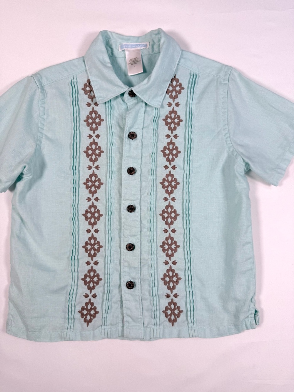 JANE AND JACK Boys Size 4 Linen Hawaiian Retro Coastal Tropical Button Up Shirt - Picture 4 of 10